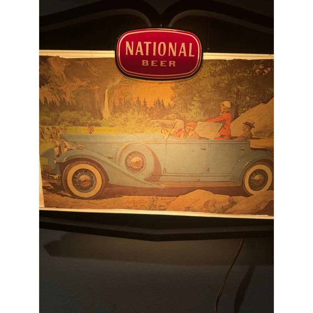 Vintage National Beer Lighted Advertising Sign Classic Car Breweriana Bar